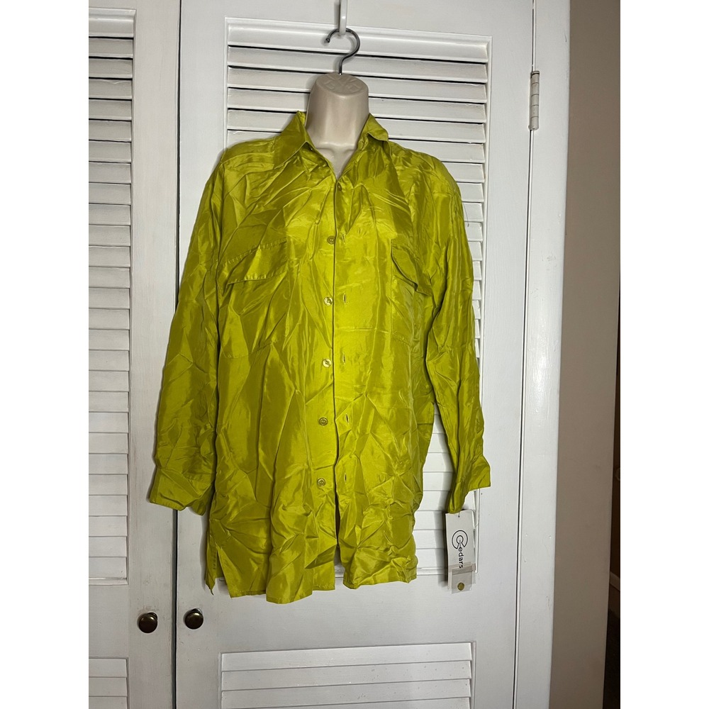 Cedars Chartreuse Green 100% Silk Button Down Long Sleeve Shirt Small